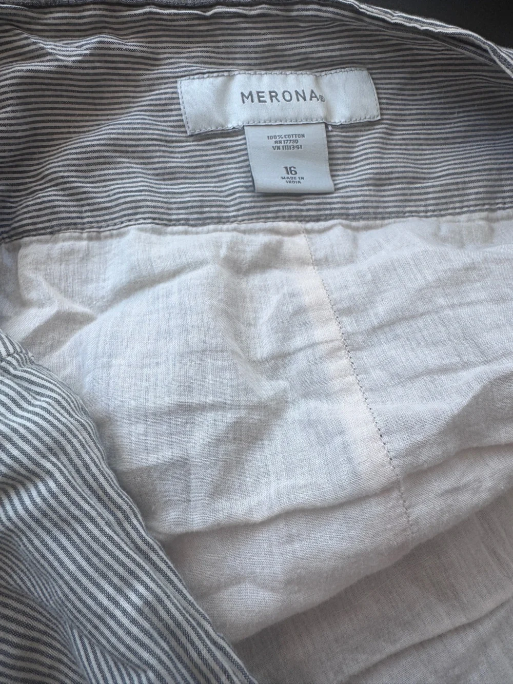 Merona Light Gray Pinstripe A-Line Skirt with White Lace Hem